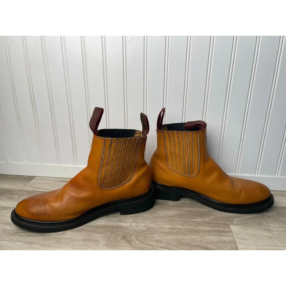 Boots Mens 12 D Workmen-V Leather Chelsea Work Pull On Goodyear Welt Honey Used